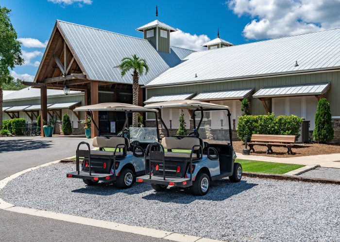 Splash RV Resort clubhouse with golf carts